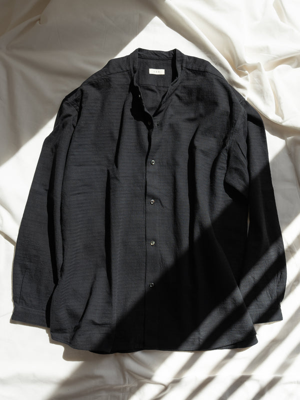 UNISEX / BLACK HERRINGBONE WIDE SHIRT