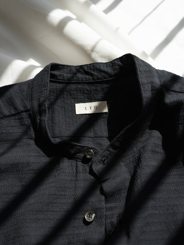 UNISEX / BLACK HERRINGBONE WIDE SHIRT