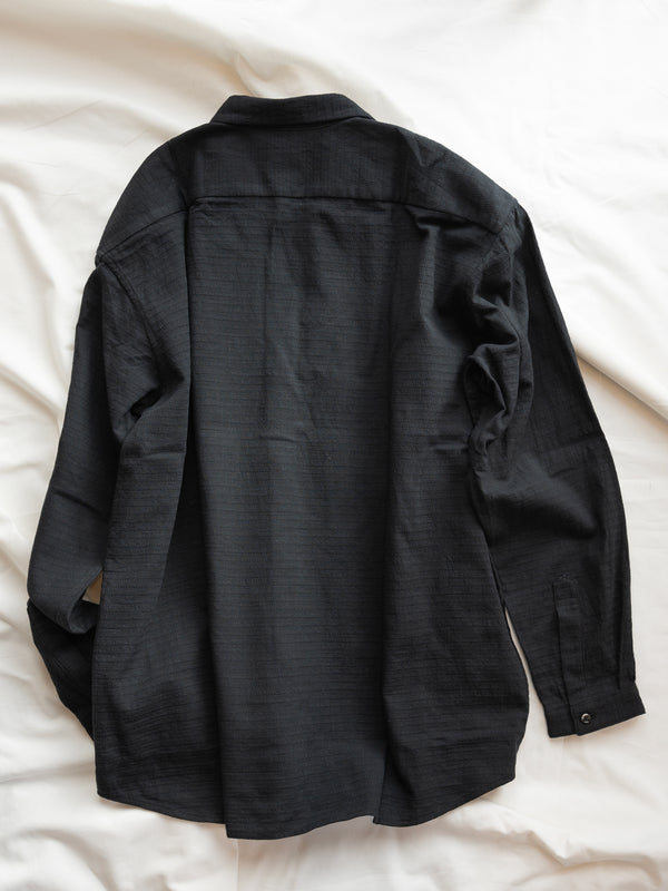 UNISEX / BLACK HERRINGBONE WIDE SHIRT