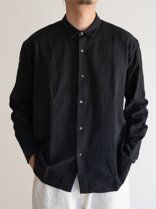 UNISEX / BLACK HERRINGBONE WIDE SHIRT