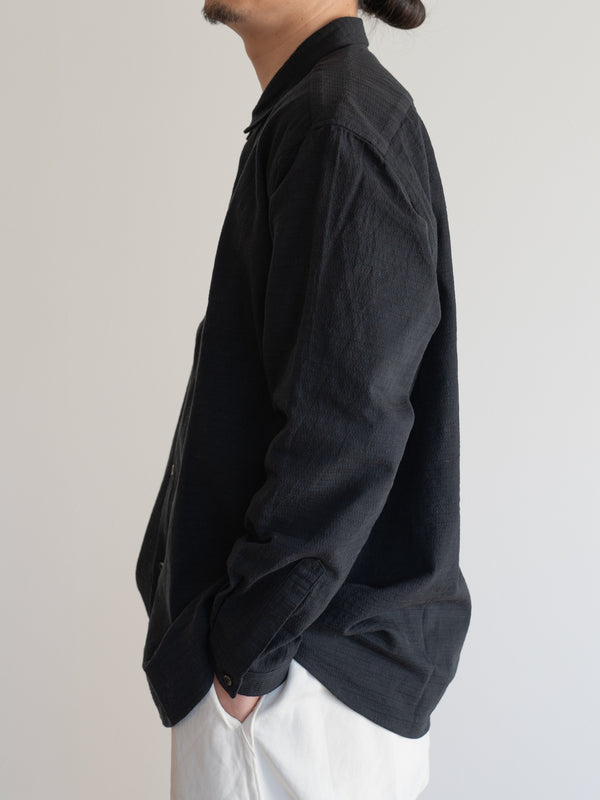 UNISEX / BLACK HERRINGBONE WIDE SHIRT