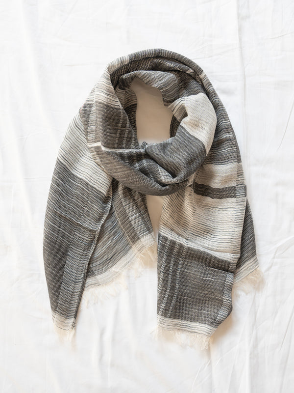 SMALL / BLOCK-WEAVE COTTON STOLE – HAND-DYED SLUB YARN