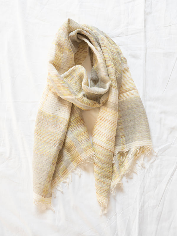SMALL / BLOCK-WEAVE COTTON STOLE – HAND-DYED SLUB YARN