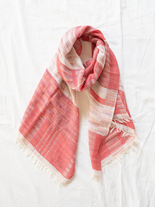 SMALL / BLOCK-WEAVE COTTON STOLE – HAND-DYED SLUB YARN