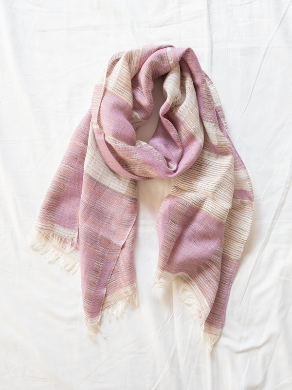 SMALL / BLOCK-WEAVE COTTON STOLE – HAND-DYED SLUB YARN