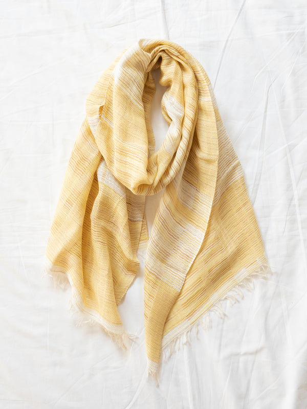 SMALL / BLOCK-WEAVE COTTON STOLE – HAND-DYED SLUB YARN