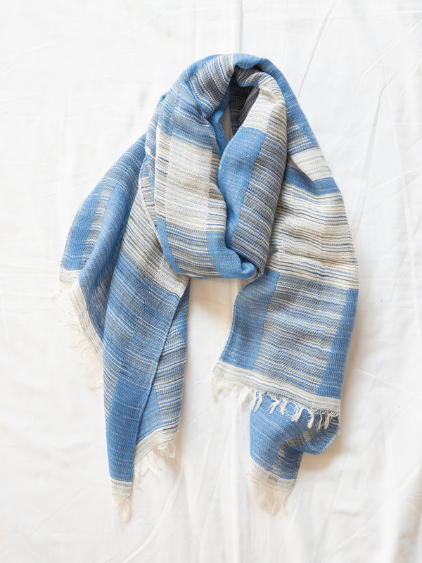 SMALL / BLOCK-WEAVE COTTON STOLE – HAND-DYED SLUB YARN