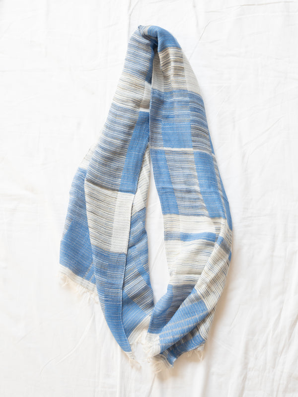 SMALL / BLOCK-WEAVE COTTON STOLE – HAND-DYED SLUB YARN