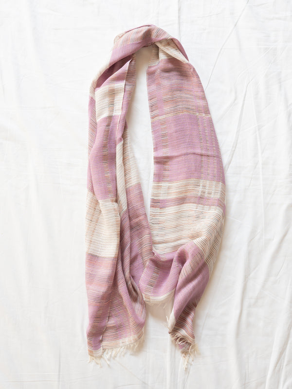 SMALL / BLOCK-WEAVE COTTON STOLE – HAND-DYED SLUB YARN