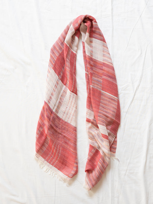 SMALL / BLOCK-WEAVE COTTON STOLE – HAND-DYED SLUB YARN