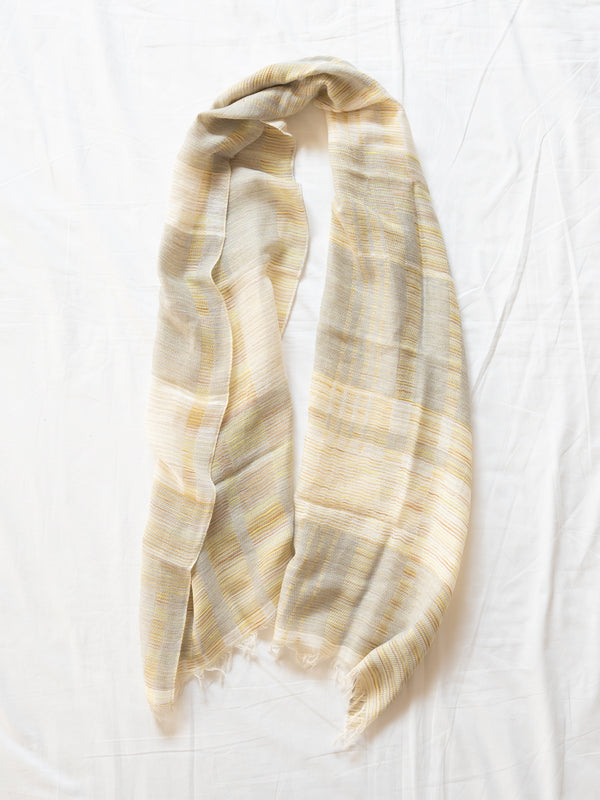 SMALL / BLOCK-WEAVE COTTON STOLE – HAND-DYED SLUB YARN