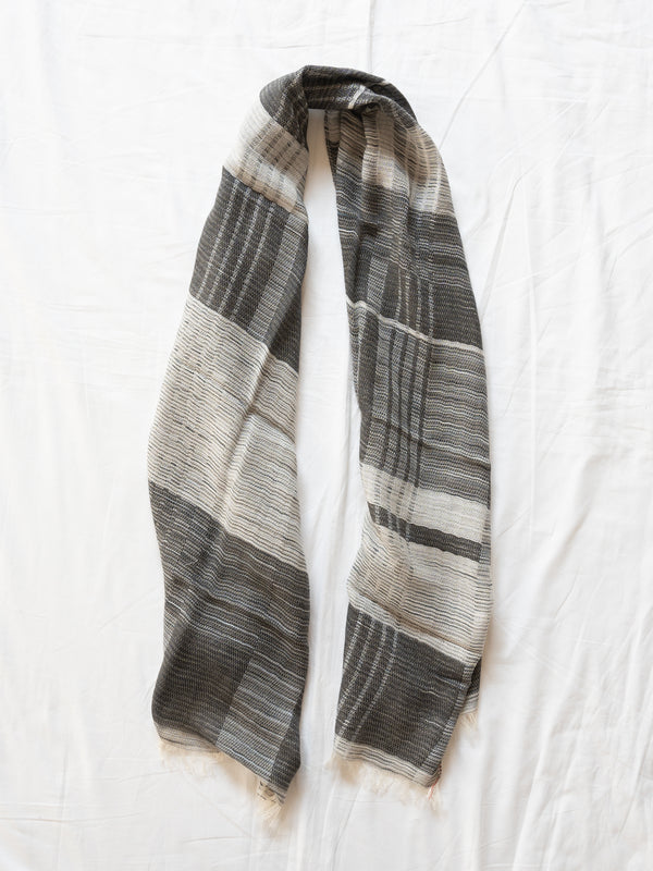 SMALL / BLOCK-WEAVE COTTON STOLE – HAND-DYED SLUB YARN