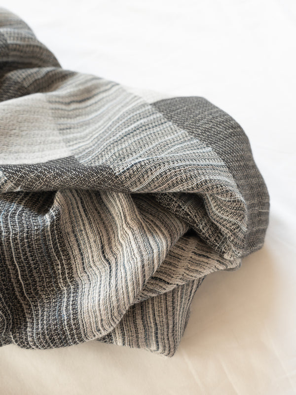SMALL / BLOCK-WEAVE COTTON STOLE – HAND-DYED SLUB YARN