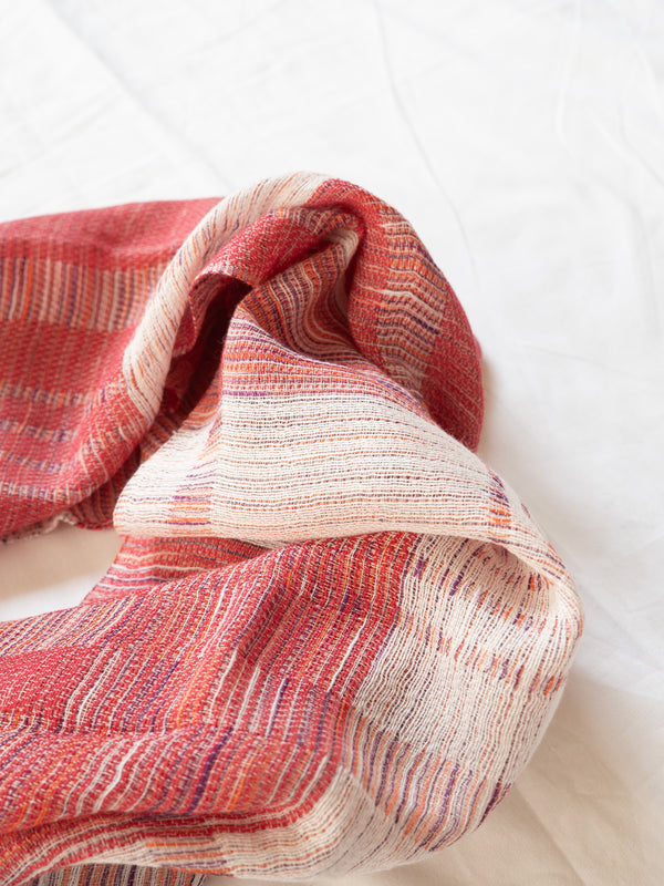 SMALL / BLOCK-WEAVE COTTON STOLE – HAND-DYED SLUB YARN
