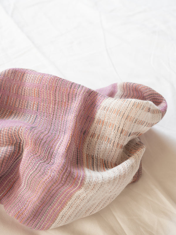 SMALL / BLOCK-WEAVE COTTON STOLE – HAND-DYED SLUB YARN