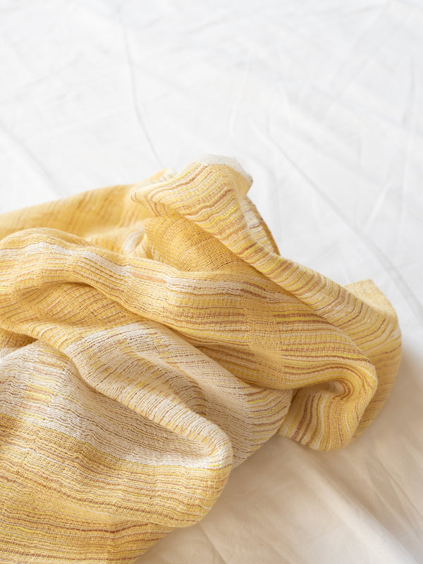 SMALL / BLOCK-WEAVE COTTON STOLE – HAND-DYED SLUB YARN