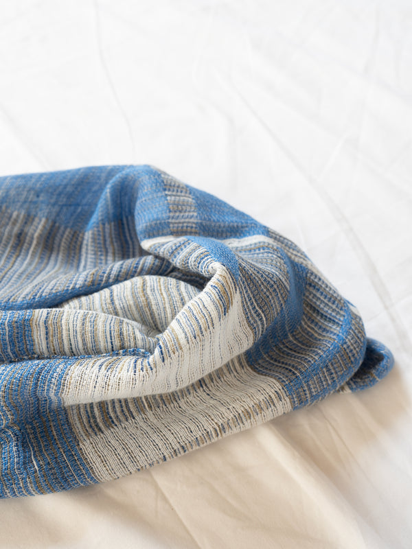 SMALL / BLOCK-WEAVE COTTON STOLE – HAND-DYED SLUB YARN