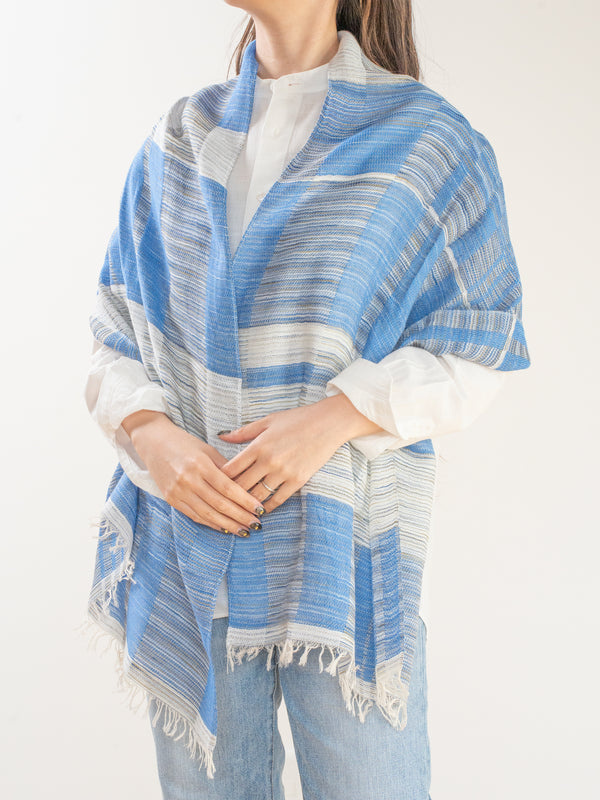SMALL / BLOCK-WEAVE COTTON STOLE – HAND-DYED SLUB YARN