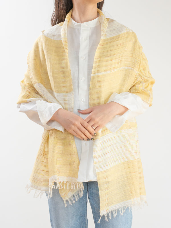 SMALL / BLOCK-WEAVE COTTON STOLE – HAND-DYED SLUB YARN