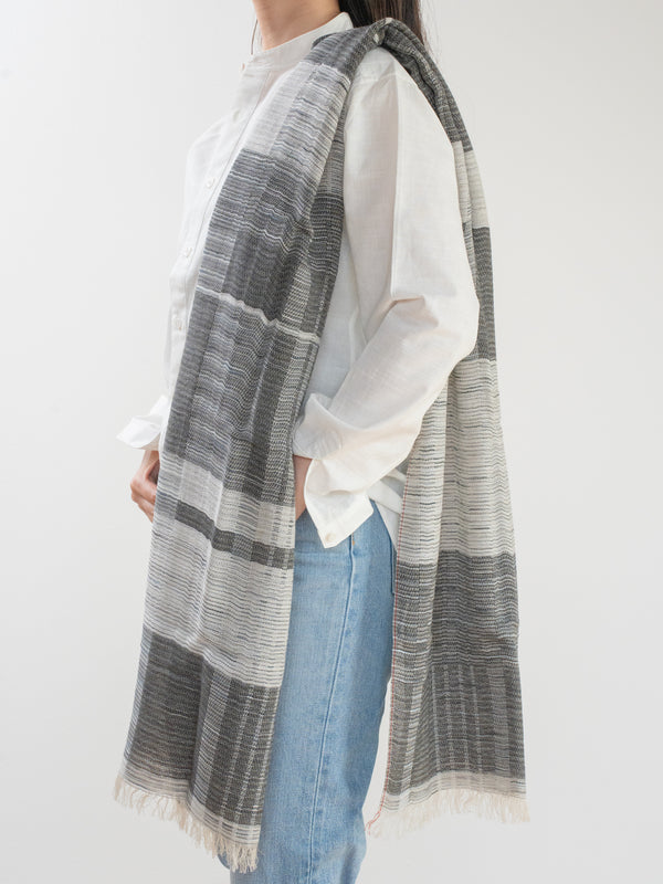 SMALL / BLOCK-WEAVE COTTON STOLE – HAND-DYED SLUB YARN
