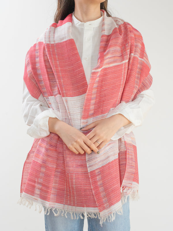 SMALL / BLOCK-WEAVE COTTON STOLE – HAND-DYED SLUB YARN
