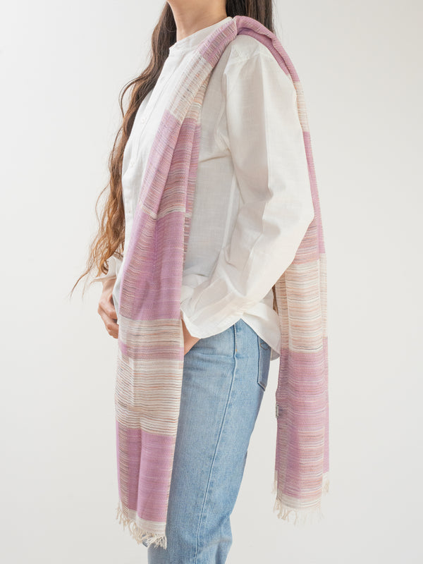 SMALL / BLOCK-WEAVE COTTON STOLE – HAND-DYED SLUB YARN