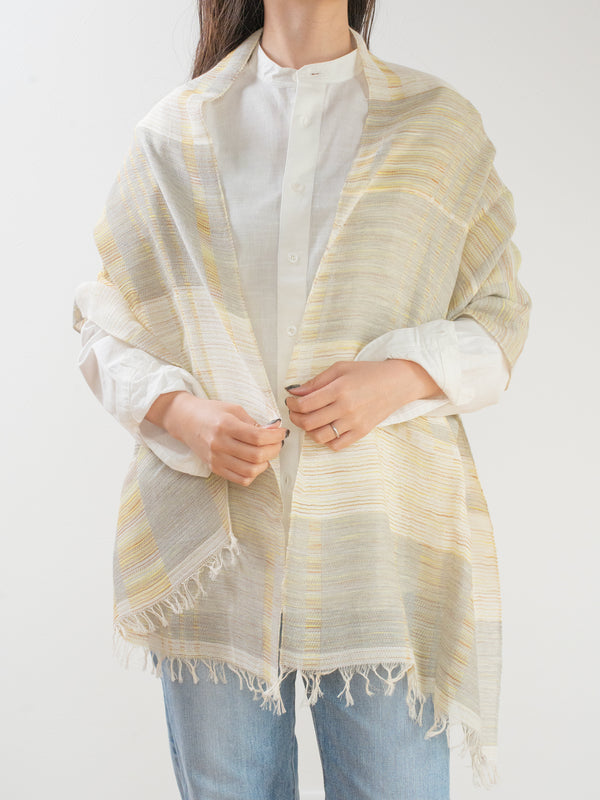 SMALL / BLOCK-WEAVE COTTON STOLE – HAND-DYED SLUB YARN