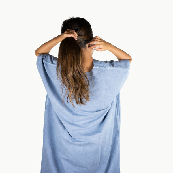 WOMEN’S SHORT SLEEVE DRESS - INDIGO DYED
