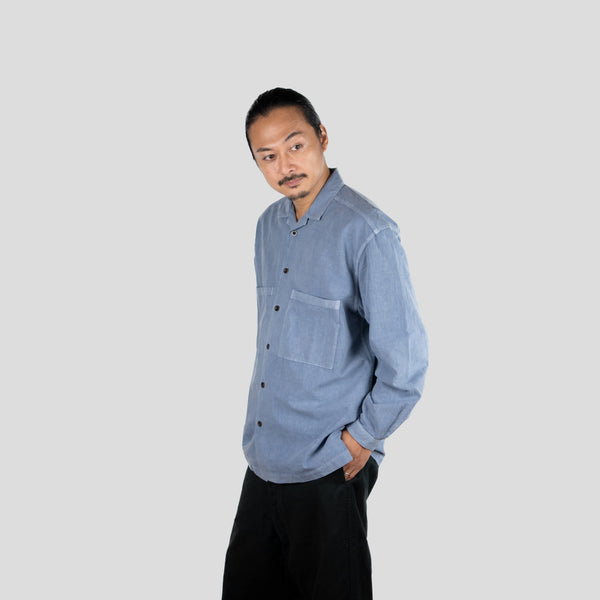 OPEN COLLAR SHIRT - INDIGO DYED