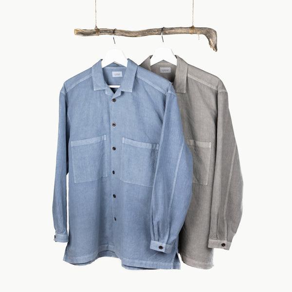 OPEN COLLAR SHIRT - SOOT DYED