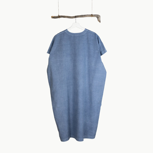 WOMEN’S SHORT SLEEVE DRESS - INDIGO DYED