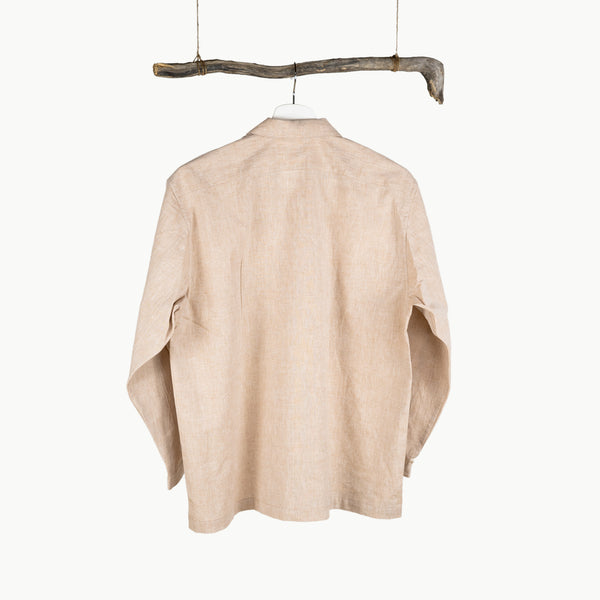 OPEN COLLAR SHIRT - NATURAL BROWN COTTON