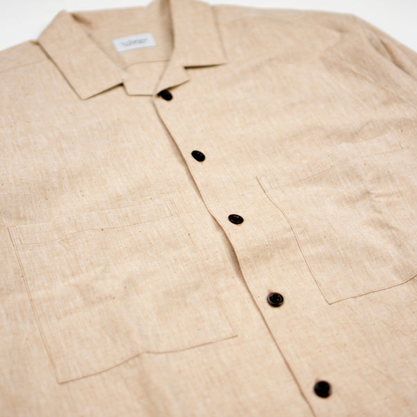 OPEN COLLAR SHIRT - NATURAL BROWN COTTON