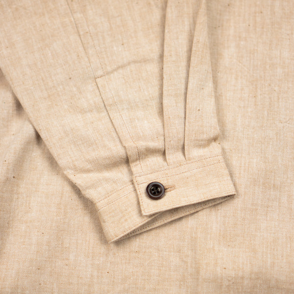 OPEN COLLAR SHIRT - NATURAL BROWN COTTON