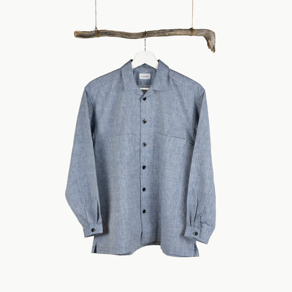 OPEN COLLAR SHIRT - INDIGO DYED