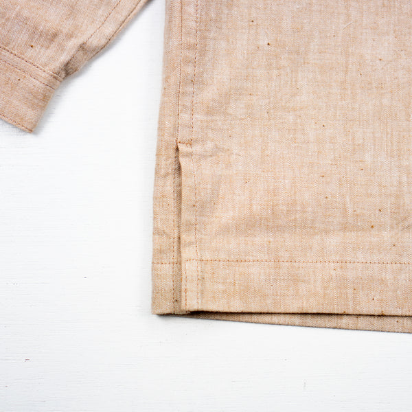 OPEN COLLAR SHIRT - NATURAL BROWN COTTON