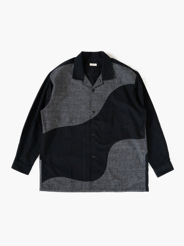 Handmade Sashiko Shirt with Wave Motif
