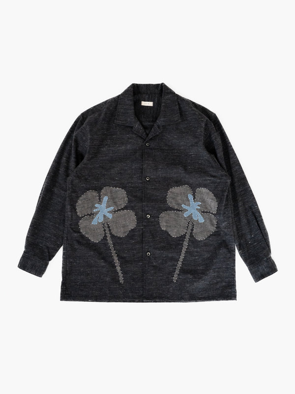 Handmade Sashiko Shirt with Clover Motif