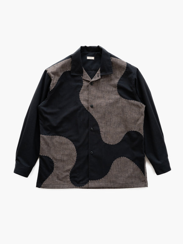 Handmade Sashiko Shirt with Wave Motif