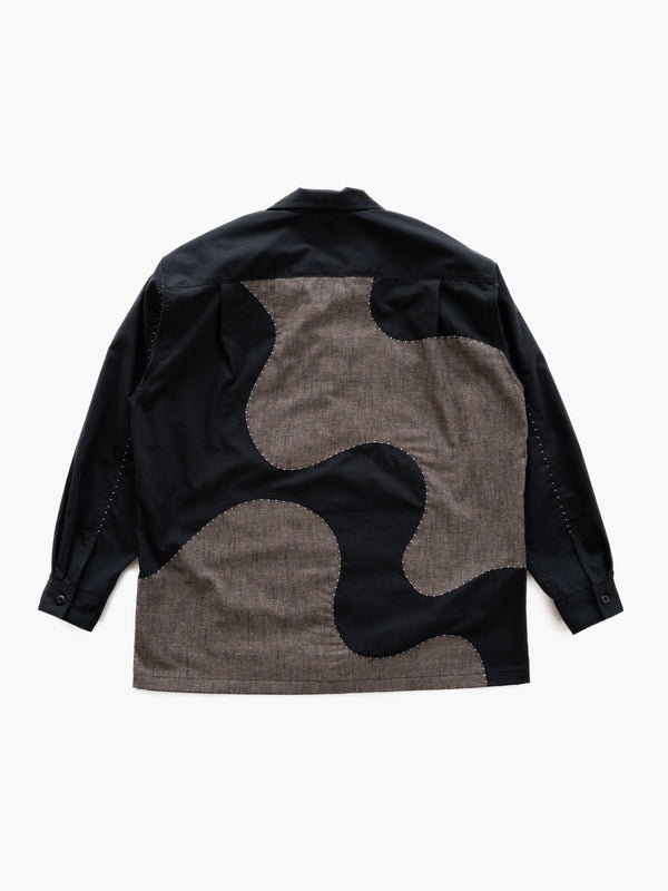 Handmade Sashiko Shirt with Wave Motif
