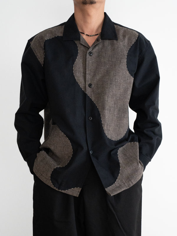 Handmade Sashiko Shirt with Wave Motif
