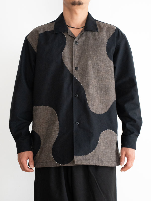Handmade Sashiko Shirt with Wave Motif