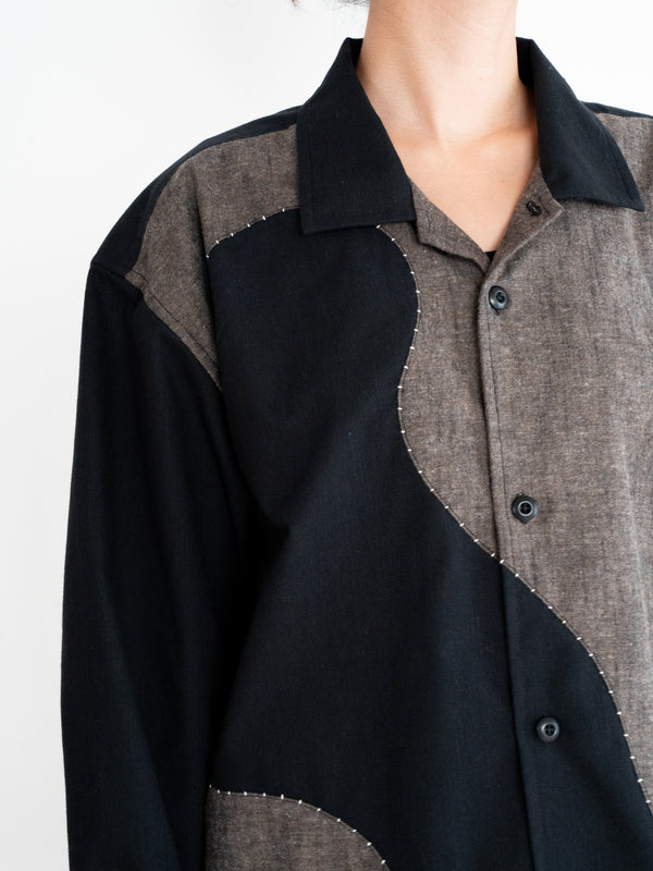 Handmade Sashiko Shirt with Wave Motif