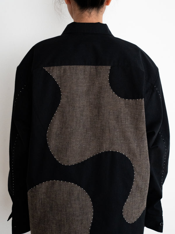 Handmade Sashiko Shirt with Wave Motif