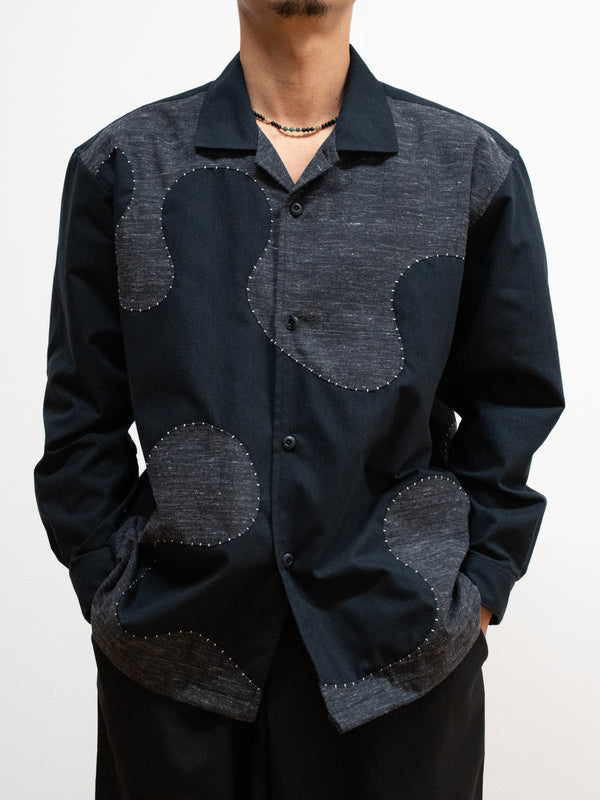 Handmade Sashiko Shirt with Wave Motif 005