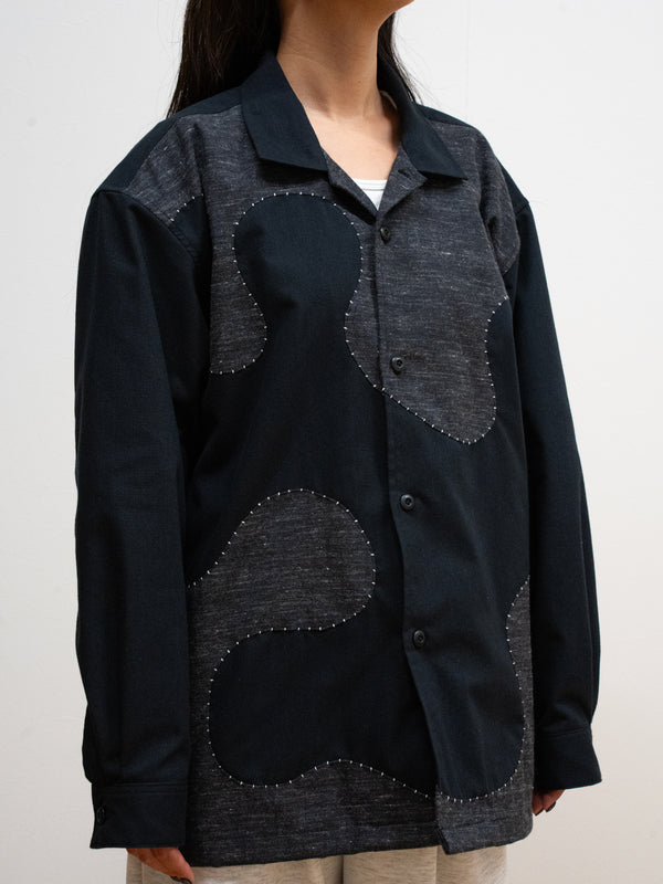 Handmade Sashiko Shirt with Wave Motif 005