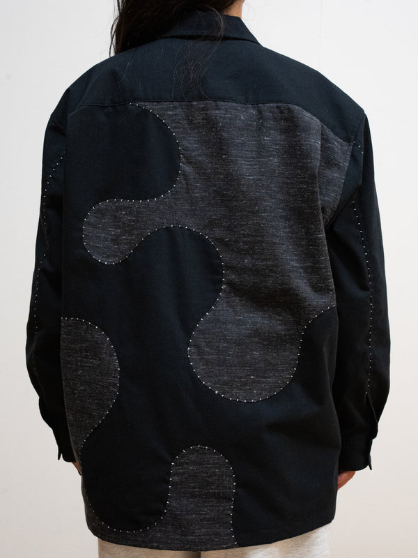 Handmade Sashiko Shirt with Wave Motif 005