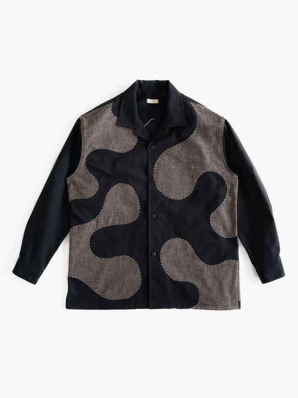 Handmade Sashiko Shirt with Wave Motif 006