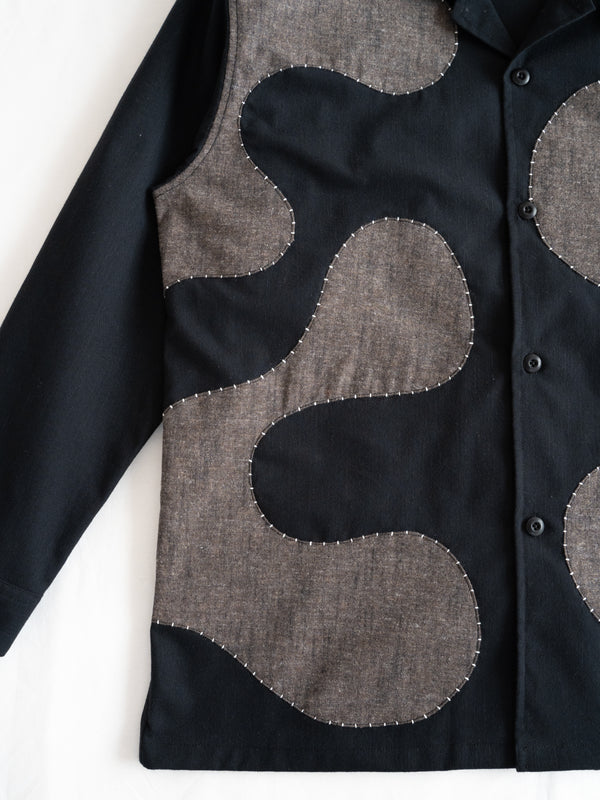 Handmade Sashiko Shirt with Wave Motif 006