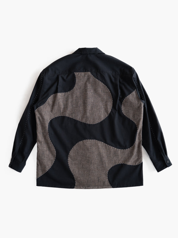 Handmade Sashiko Shirt with Wave Motif 006